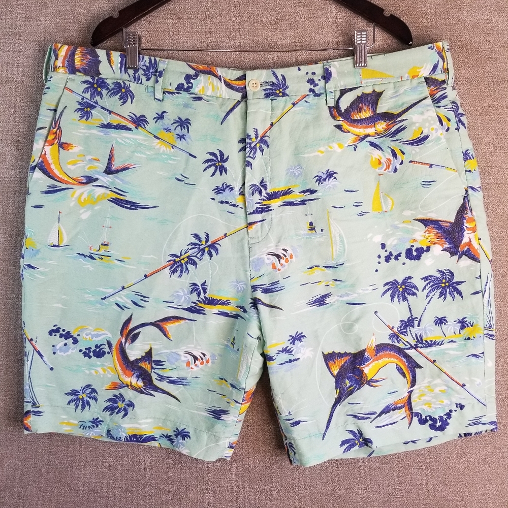 Polo Ralph Lauren Men 42 Shorts 58% Linen Blend Hawaiian Fish Green Classic (C74